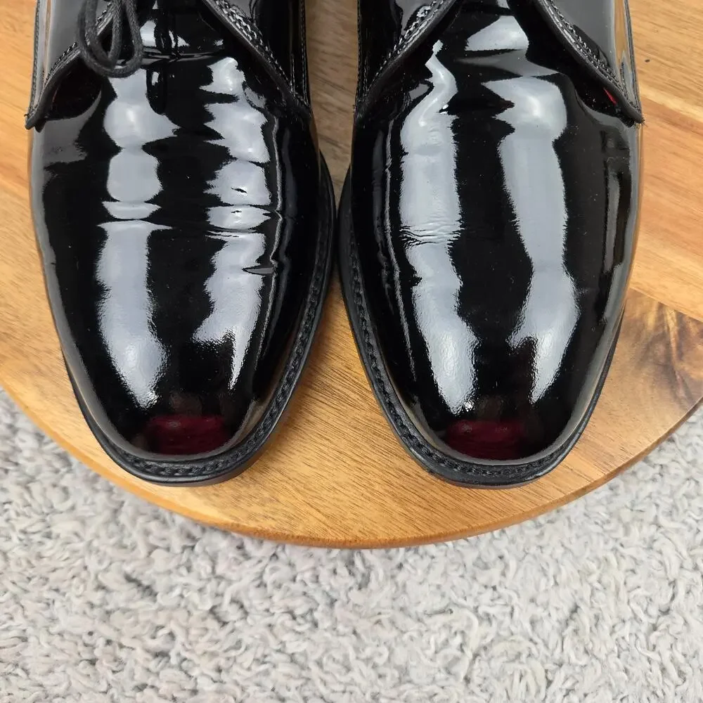 Allen Edmonds Mens 9 3E Wide Spencer Black Patent Leather Derby Tuxedo Formal